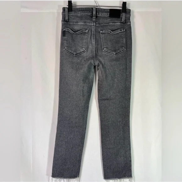 PAIGE Cindy High Rise Straight Leg Raw Hem Jeans Ash Black Gray 28 - Picture 7 of 12